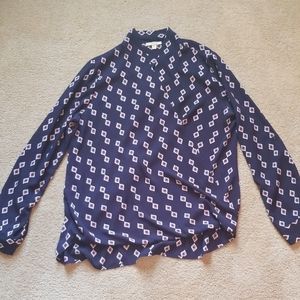 Pleione Navy Blue Geometric Blouse
